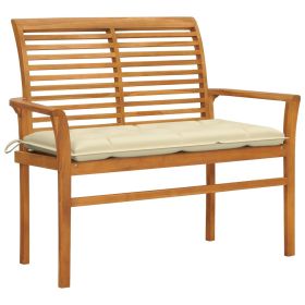 Garden Bench with Cream White Cushion 44.1" Solid Teak Wood