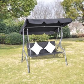 Outdoor Hanging Swing Bench with a Canopy Black Poly Rattan