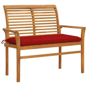 Garden Bench with Red Cushion 44.1" Solid Teak Wood
