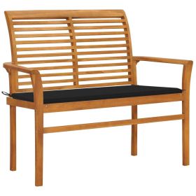 Garden Bench with Black Cushion 44.1" Solid Teak Wood