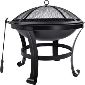 U-style Outdoor Steel Wood Burning Fire Pit Burning with Spark Screen Cover, Log Grate, Poker for Camping Beach Bonfire Picnic Backyard Garden AL