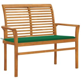 Garden Bench with Green Cushion 44.1" Solid Teak Wood