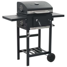 Outdoor Party Backyard Dinner Mobile Stainless Steel Square Oven Charcoal Oven (Color: Black)