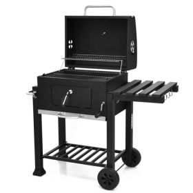 Outdoor Party Backyard Dinner Mobile Stainless Steel Square Oven Charcoal Oven (Color: Black A)