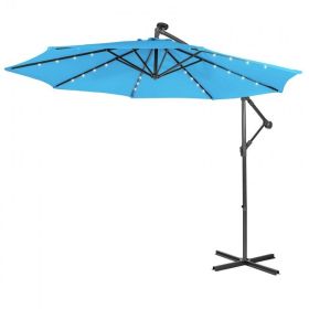 10 Feet Patio Solar Powered Cantilever Umbrella with Tilting System (Color: Blue)