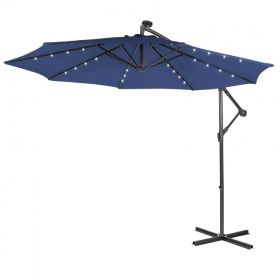 10 Feet Patio Solar Powered Cantilever Umbrella with Tilting System (Color: Navy)