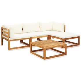 5 Piece Garden Lounge Set with Cushions Solid Acacia Wood (Color: Brown)