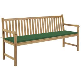 Garden Bench with Green Cushion 68.9" Solid Teak Wood (Color: Brown)