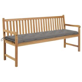 Garden Bench with Gray Cushion 68.9" Solid Teak Wood (Color: Brown)