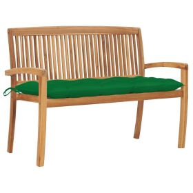 Stacking Garden Bench with Cushion 50.6" Solid Teak Wood (Color: Green)