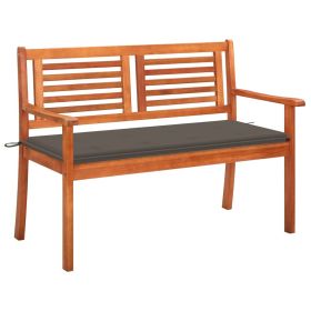 2-Seater Garden Bench with Cushion 44.1" Solid Eucalyptus Wood (Color: Brown)
