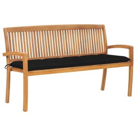 Stacking Garden Bench with Cushion 62.6" Solid Teak Wood (Color: Black)