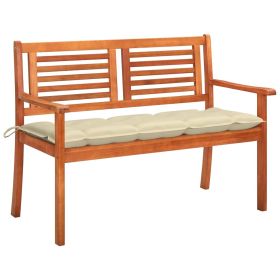2-Seater Garden Bench with Cushion 47.2" Solid Eucalyptus Wood (Color: Brown)