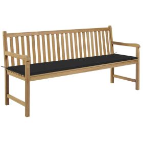 Garden Bench with Black Cushion 68.9" Solid Teak Wood (Color: Black)