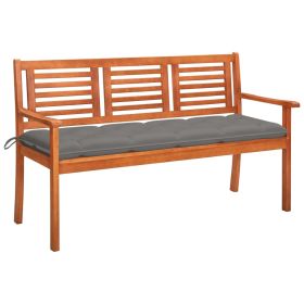 3-Seater Garden Bench with Cushion 59.1" Solid Eucalyptus Wood (Color: Brown)