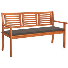 3-Seater Garden Bench with Cushion 23.3" Solid Eucalyptus Wood (Color: Brown)