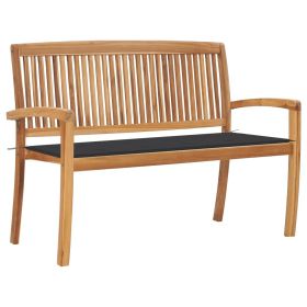 Stacking Garden Bench with Cushion 50.6" Solid Teak Wood (Color: Anthracite)