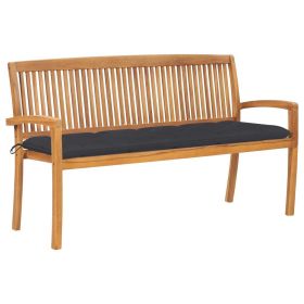 Stacking Garden Bench with Cushion 62.6" Solid Teak Wood (Color: Anthracite)