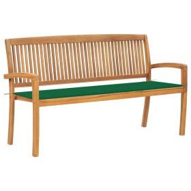 Stacking Garden Bench with Cushion 62.6" Solid Teak Wood (Color: Green)