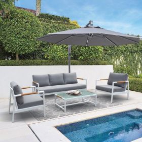 Aluminum Outdoor Patio Furniture Set, Modern Patio Conversation Sets, Outdoor Sectional Metal Sofa with 5 Inch Cushion and Coffee Table for Balcony, G