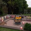 22" Hexagonal Shaped Iron Brazier Wood Burning Fire Pit Decoration for Backyard Poolside-dk