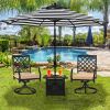 MEOOEM Patio Side Table with 1.57" Umbrella Hole Outdoor Stand Metal Bistro Table for Coffee Deck Garden Pool, Black