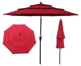 9Ft 3-Tiers Outdoor Patio Umbrella with Crank and tilt and Wind Vents for Garden Deck Backyard Pool Shade Outside Deck Swimming Pool RT