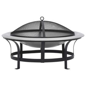 Outdoor Fire Pit with Grill Stainless Steel 29.9"