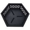 U-style Outdoor Steel Wood Burning Fire Pit with Spark Screen and Poker for Camping Patio Backyard Garden (Hexagonal Shaped) YF