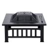 U-style Outdoor Metal Wood Burning Square Fire Pit with Spark Screen, Log Poker and Cover RT