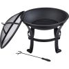 U-style Outdoor Steel Wood Burning Fire Pit Burning with Spark Screen Cover, Log Grate, Poker for Camping Beach Bonfire Picnic Backyard Garden AL