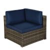 Beefurni Outdoor Garden Patio Furniture 5-Piece Dark Gray PE Rattan Wicker Sectional Navy Cushioned Sofa Sets with 2 Begie Pillows