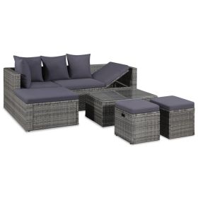 4 Piece Garden Lounge Set with Cushions Poly Rattan Gray