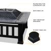 32in 3 in 1Multifunctional Fire Pit Table  Metal Square Patio Firepit Table BBQ Garden Stove with Spark Screen, Cover, Log Grate and Poker for Warmth,