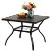 MEOOEM 37 inch Patio Dining Table with 1.57 inch Umbrella Hole, Wooden-Like Top Metal Steel Square Table for Garden, Backyard, Bistro