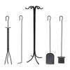 5 Piece Hand Forged Iron Fireplace Tool Set with Poker, Tongs, Shovel, Broom, and Stand