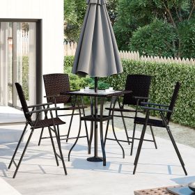 Outdoor Patio PE Wicker 5-Piece Counter Height Dining Table Set with Umbrella Hole and 4 Foldable Chairs