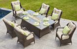 Turnbury Outdoor 7 Piece Patio Wicker Gas Fire Pit Set Rectangular Table With Arm Chairs by Direct Wicker