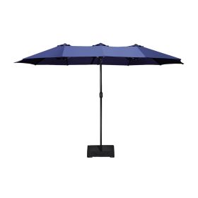 MEOOEM Patio Umbrella with Base 15ft Outdoor Market Double-Sided Extra Large Umbrella with Crank, Blue