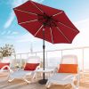 9FT Strip Light Umbrella Waterproof Folding Sunshade Wine with out Red Resin Baseis-dk