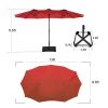 MEOOEM 15ft Patio Double-Sided Umbrella with Base Outdoor Extra Large Umbrella with Crank for Market Camping Swimming Pool, Red