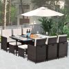 Outdoor Garden Patio Furniture 11 Piece Cushioned PE Rattan Wicker Dining Set Sectional Conversation Patio Set Space Saving Furniture with Ottomans