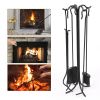 5 Piece Hand Forged Iron Fireplace Tool Set with Poker, Tongs, Shovel, Broom, and Stand