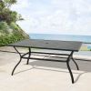 Outdoor Metal Slat Dining Table Patio Rectangle Bistro Table Outdoor Furniture Garden Table with Umbrella Hole