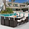 Outdoor Garden Patio Furniture 11 Piece Cushioned PE Rattan Wicker Dining Set Sectional Conversation Patio Set Space Saving Furniture with Ottomans