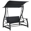 3-Seater Garden Swing Bench with Canopy Poly Rattan Black
