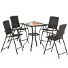 Outdoor Patio PE Wicker 5-Piece Counter Height Dining Table Set with Umbrella Hole and 4 Foldable Chairs, Brown