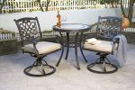 3 Piece Bistro Set, Cast Aluminum Dining Table Swivel Rocker Chairs Outdoor Patio Furniture