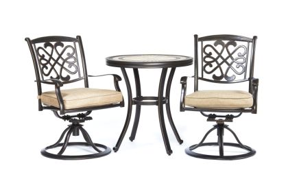 3 Piece Bistro Set, Cast Aluminum Dining Table Swivel Rocker Chairs Outdoor Patio Furniture