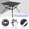 MEOOEM Outdoor Patio Dining Table 37 inch Square Metal Table with 2.2 inch  Umbrella Hole 4 Person Outdoor Bistro Metal Dining Table for Garden, Backy